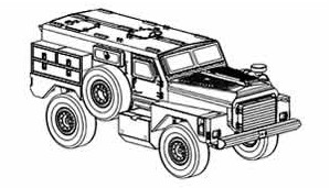 Cougar H 4x4 MRAP Mine Resistant Ambush Protected wheeled armoured vehicle force Protection Inc. Line drawing blueprint  véhicule blindé à roues à protection contre les charges explosives et les mines US Army armée américaine dessin technique