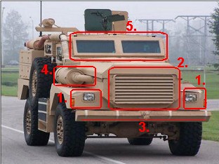 Cougar H 4x4 MRAP Mine Resistant Ambush Protected wheeled armoured armored vehicle force Protection Inc véhicule blindé à roues à protection contre les charges explosives et les mines US Army armée américaine how identify identification points comment identifier reconnaître